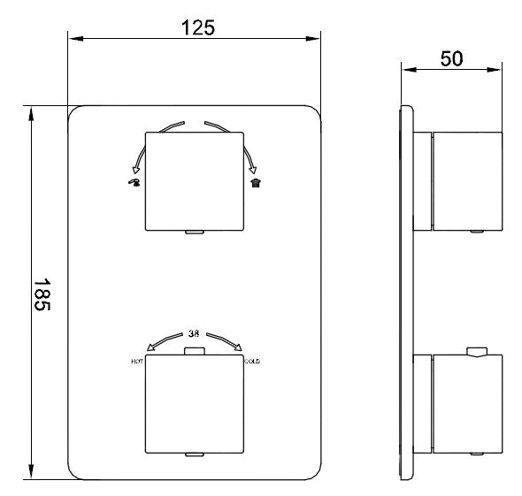 Wiesbaden Rombo afbouwdeel inbouwthermostaat 2 weg chroom