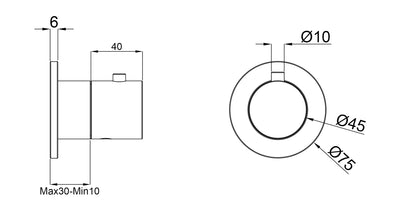 Maattekening Caral afbouwdeel stopkraan Gunmetal PVD