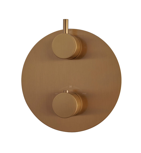 Caral trim part round built-in thermostat 2-way brushed bronze copper PVD