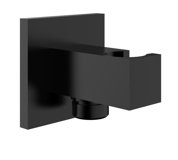 Rombo codo de conexión de pared con soporte de ducha de mano cuadrado 1/2" | Negro mate