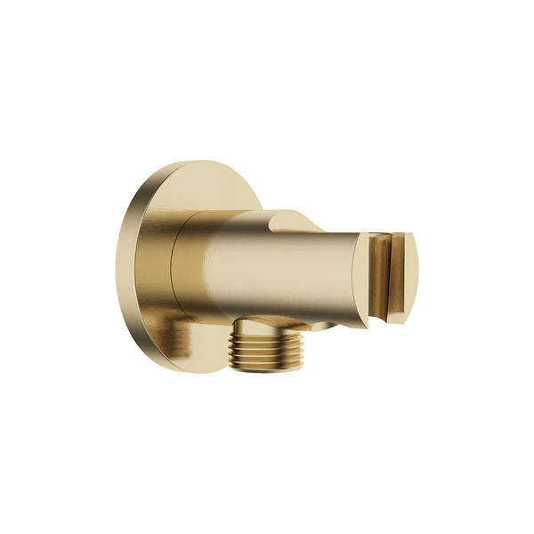 UniMatch wandaansluitbocht met handdouchehouder rond 1/2" geborsteld messing PVD