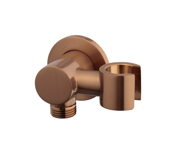 Codo de conexión a pared UniMatch con soporte de ducha de mano inclinable redondo de 1/2" en bronce cepillado y cobre PVD