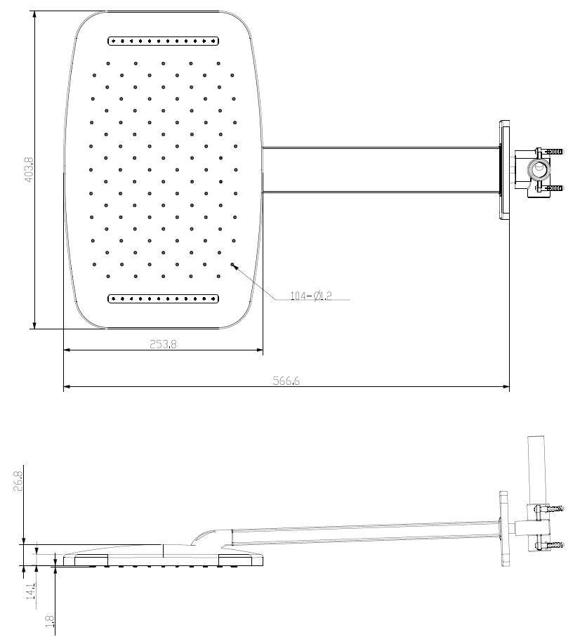 Roca waterval hoofddouche met douchearm 40 x 25 cm RVS look 8719743060685