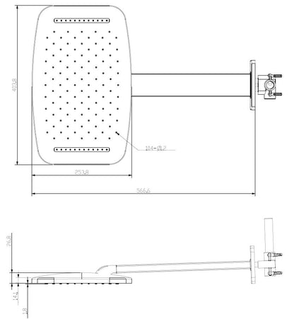 Roca waterval hoofddouche met douchearm 40 x 25 cm RVS look 8719743060685