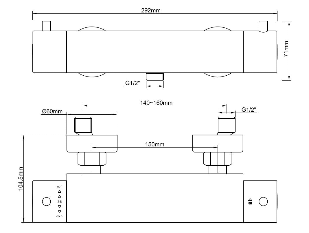 Caral Cool Touch thermostatische douchemengkraan 15 cm zwart 8719323038332