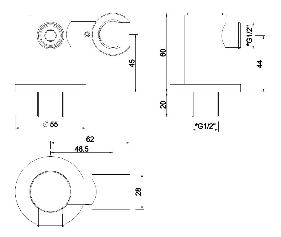Caral handdouchehouder met doucheslangaansluiting en kantelbare opsteek zwart 8719323038356