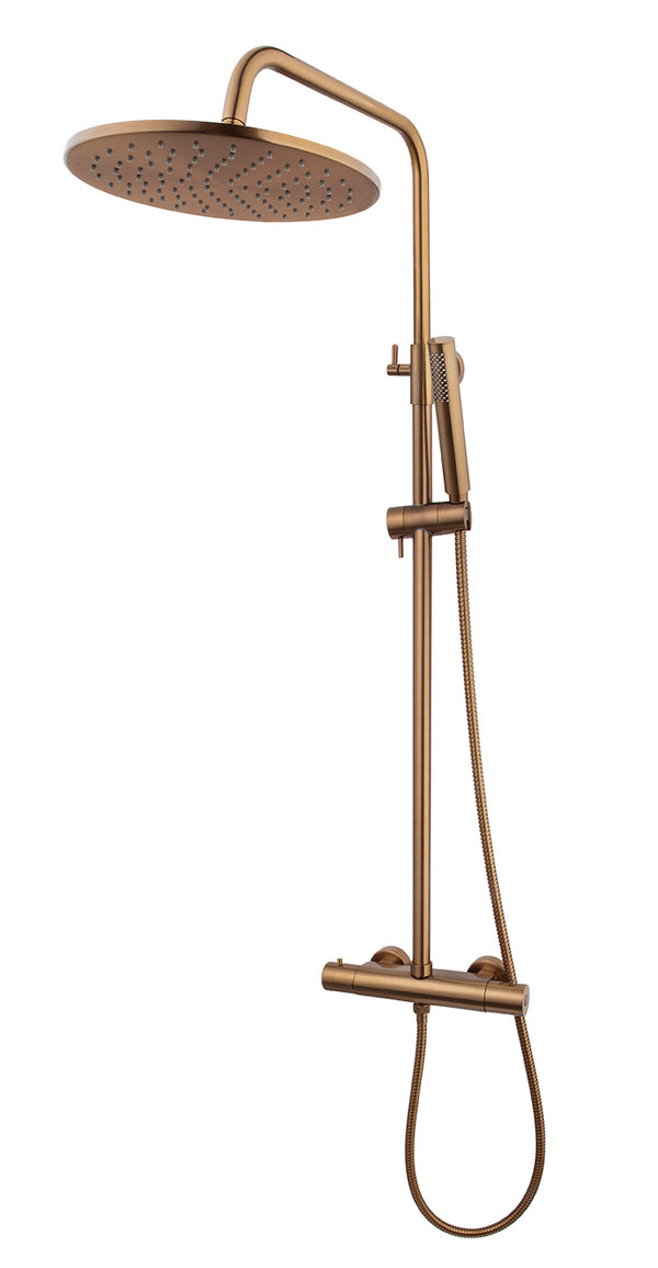 Caral termostático set de ducha de lluvia | Montaje en superficie | Bronce cepillado Cobre PVD