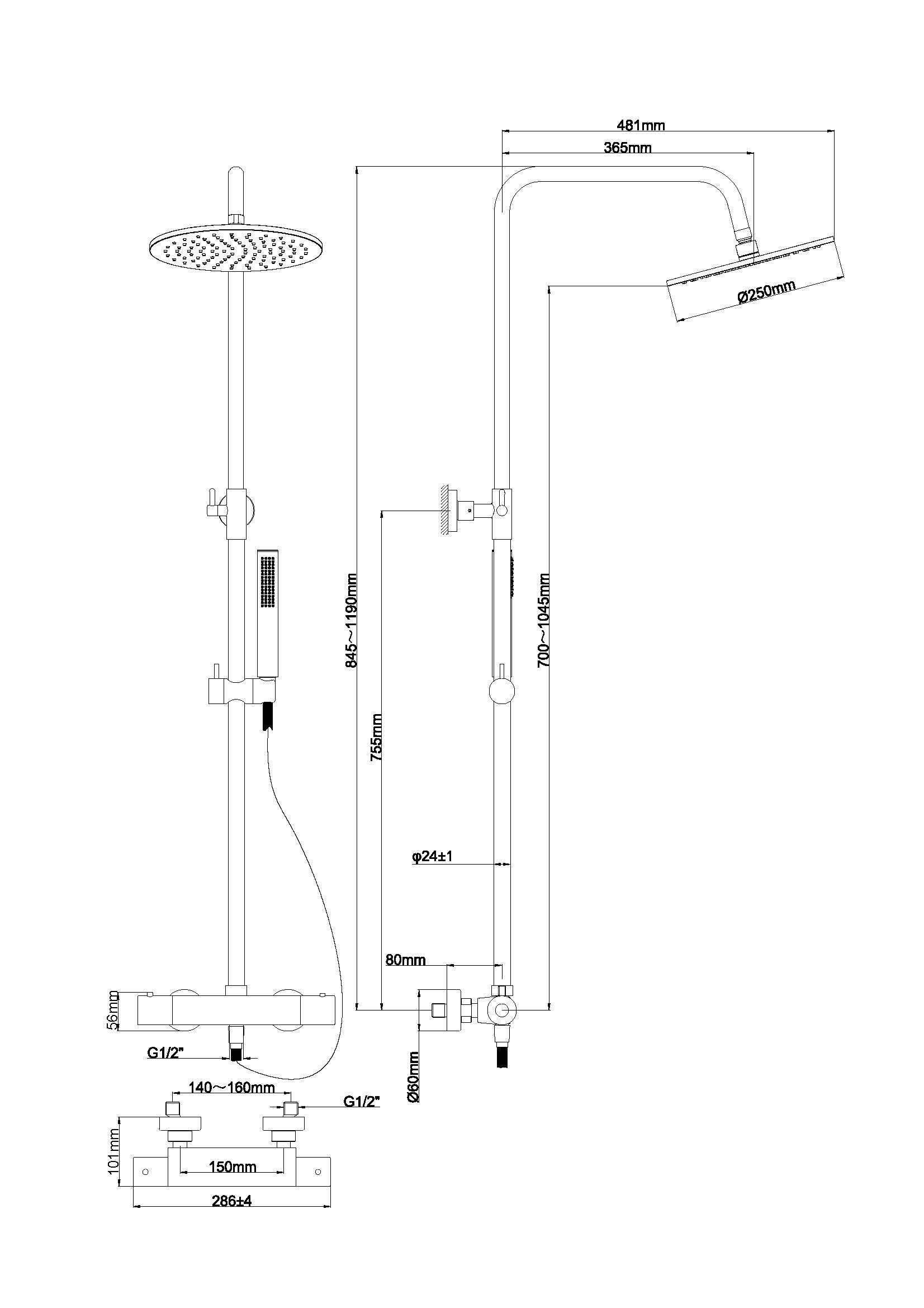 Caral thermostatische regendoucheset | Opbouw | Geborsteld brons koper PVD - WDtegels