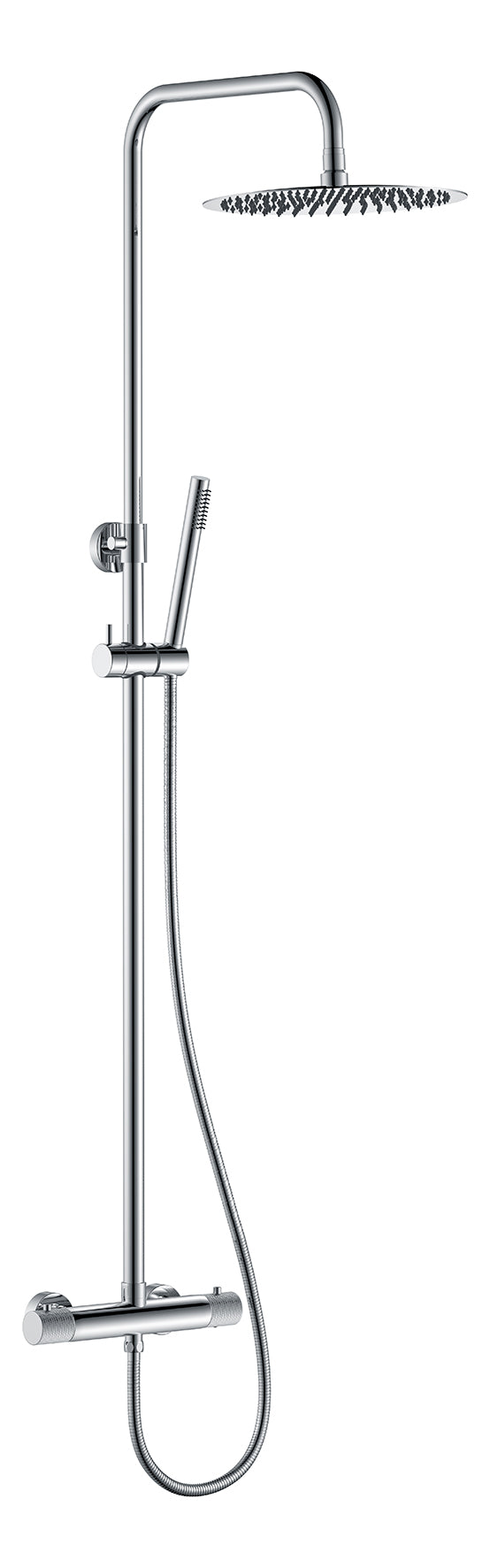 Ribbed thermostatic rain shower set | Exposed | Chrome