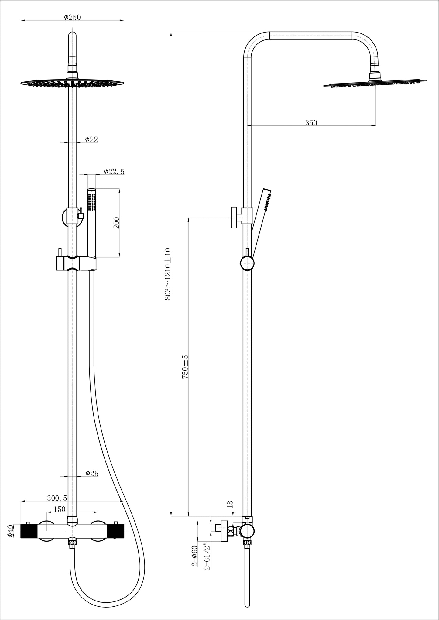 Ribbd thermostatische regendoucheset | Opbouw | Chroom - WDtegels