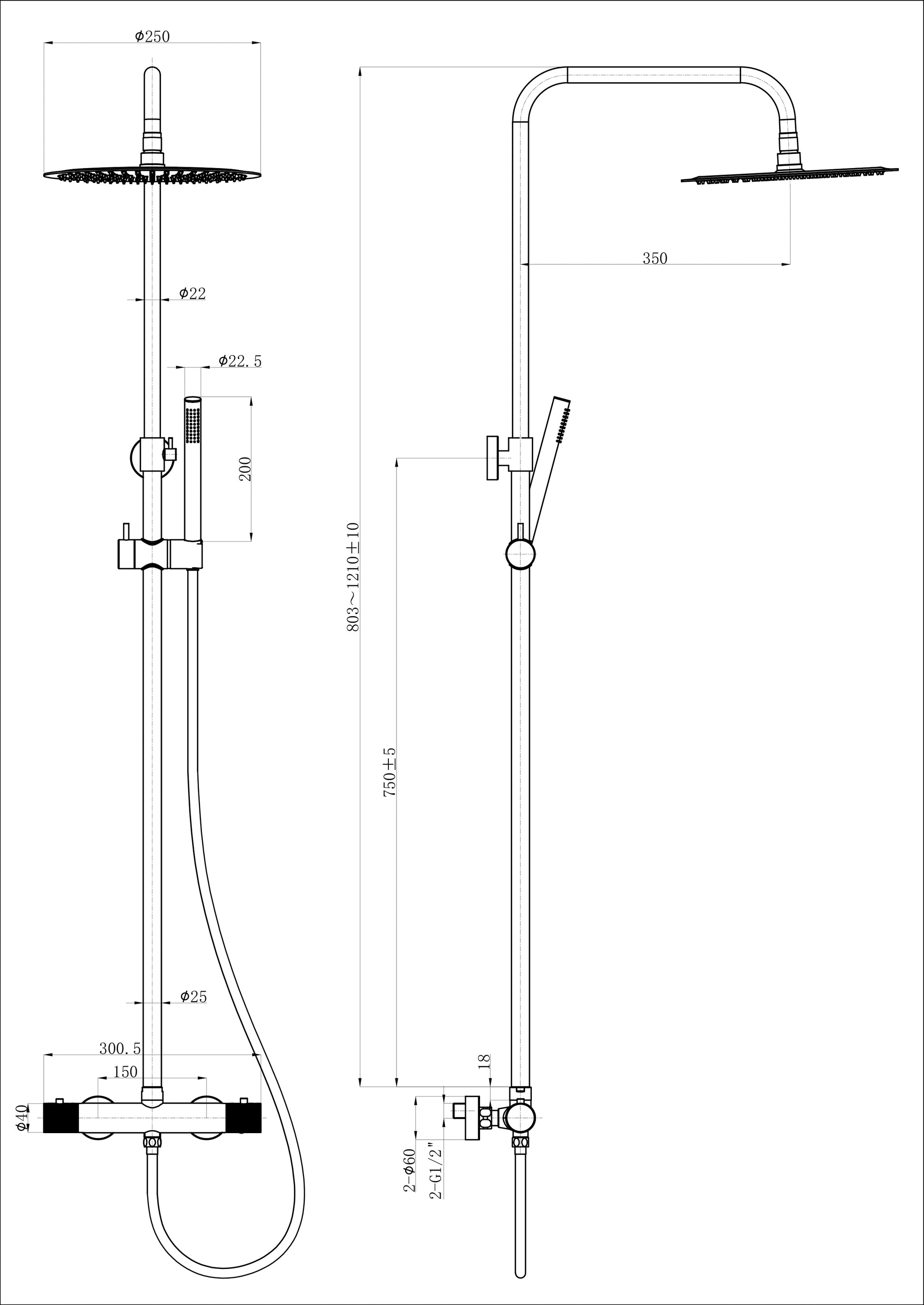 Ribbd thermostatische regendoucheset | Opbouw | Chroom - WDtegels
