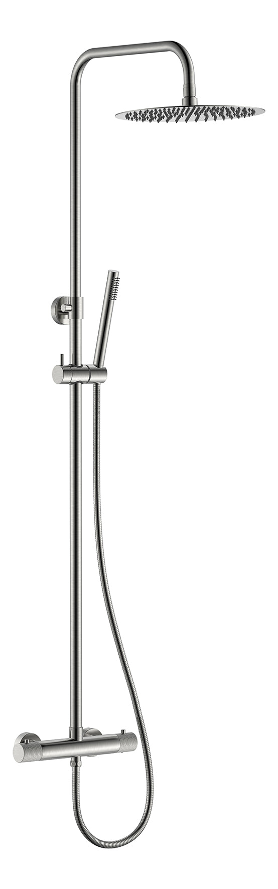 Ribbd Thermostatic Rain Shower Set | Exposed | Brushed Steel PVD
