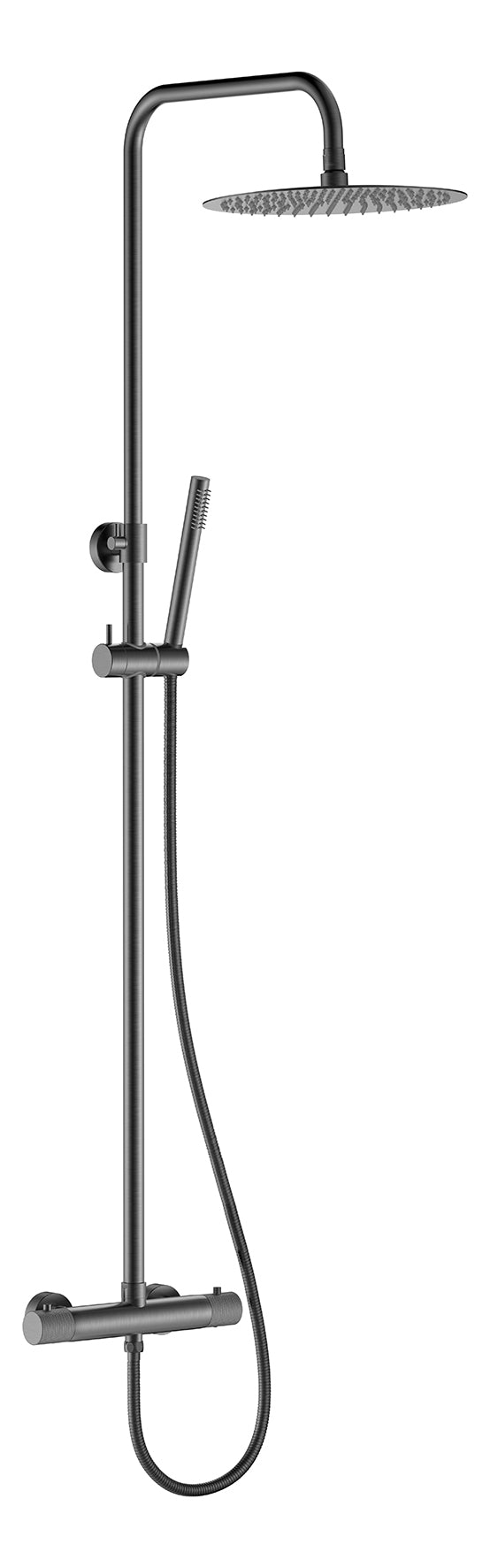 Ribbed thermostatic rain shower set | Exposed | Gunmetal PVD