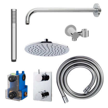 Caral inbouwthermostaat compleet met hoofddouche 25 cm en staafhanddouche chroom - WDtegels