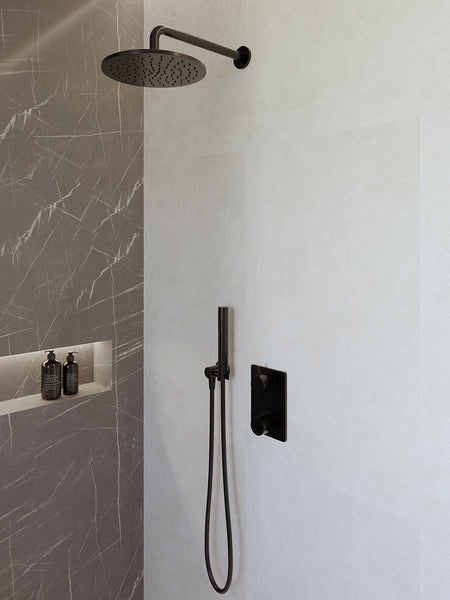 Caral built-in thermostat complete with 25 cm overhead shower and matte black rod hand shower