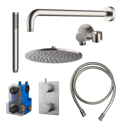 Caral inbouwthermostaat compleet met hoofddouche 25 cm en staafhanddouche geborsteld staal - WDtegels