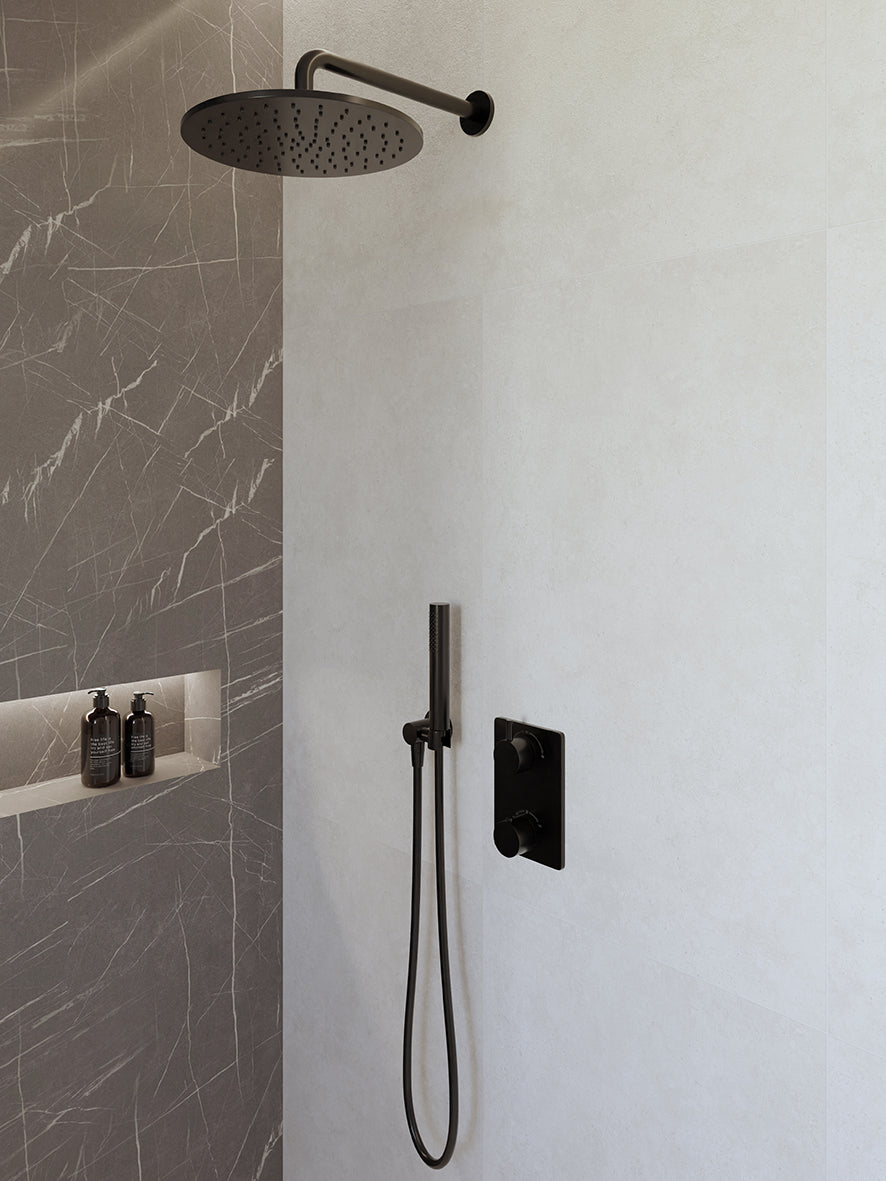 Caral inbouwthermostaat compleet met hoofddouche 30 cm en staafhanddouche mat zwart - WDtegels