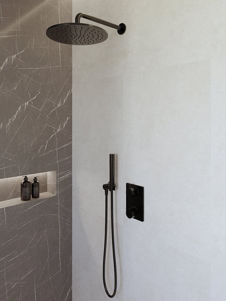 Caral built-in thermostat complete with 30 cm overhead shower and matte black rod hand shower