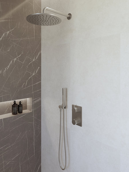 Caral built-in thermostat complete with 30 cm overhead shower and brushed steel rod hand shower
