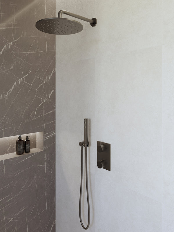 Wiesbaden Caral Built-in Thermostat Complete with 30 cm Head Shower and Handheld Shower | Gunmetal
