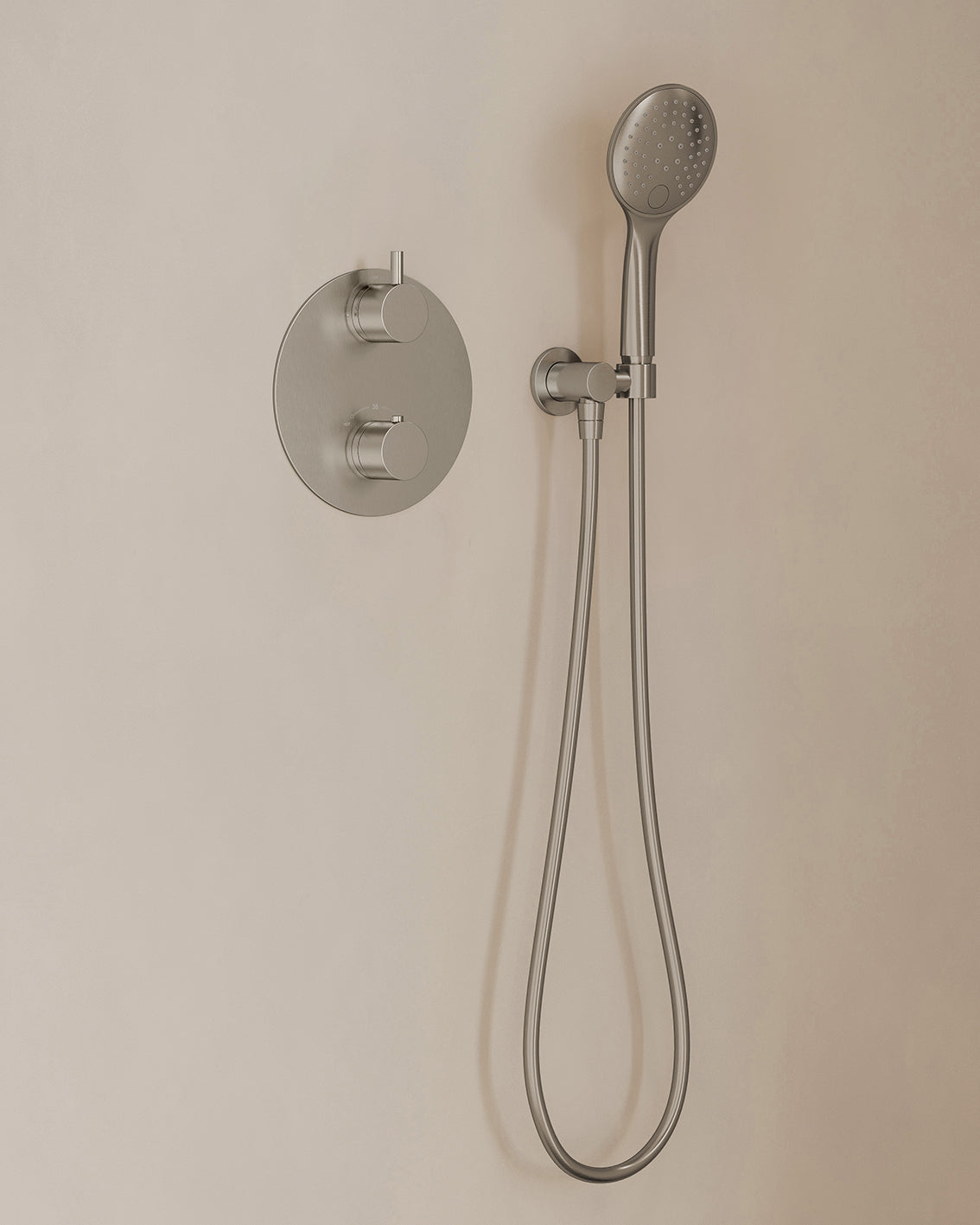 Caral inbouwthermostaat 2 weg rond compleet met hoofddouche 30cm en handdouche 3 standen Geborsteld staal - detailfoto