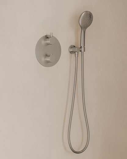 Caral inbouwthermostaat 2 weg rond compleet met hoofddouche 30cm en handdouche 3 standen Geborsteld staal - detailfoto
