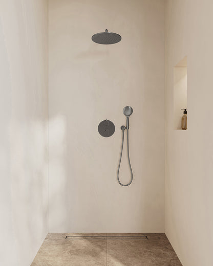 Caral inbouwthermostaat 2 weg rond compleet met hoofddouche 30cm en handdouche 3 standen Gunmetal