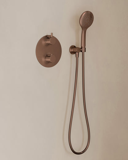 Caral inbouwthermostaat 2 weg rond compleet met hoofddouche 30cm en handdouche 3 standen Geborsteld brons koper - detailfoto