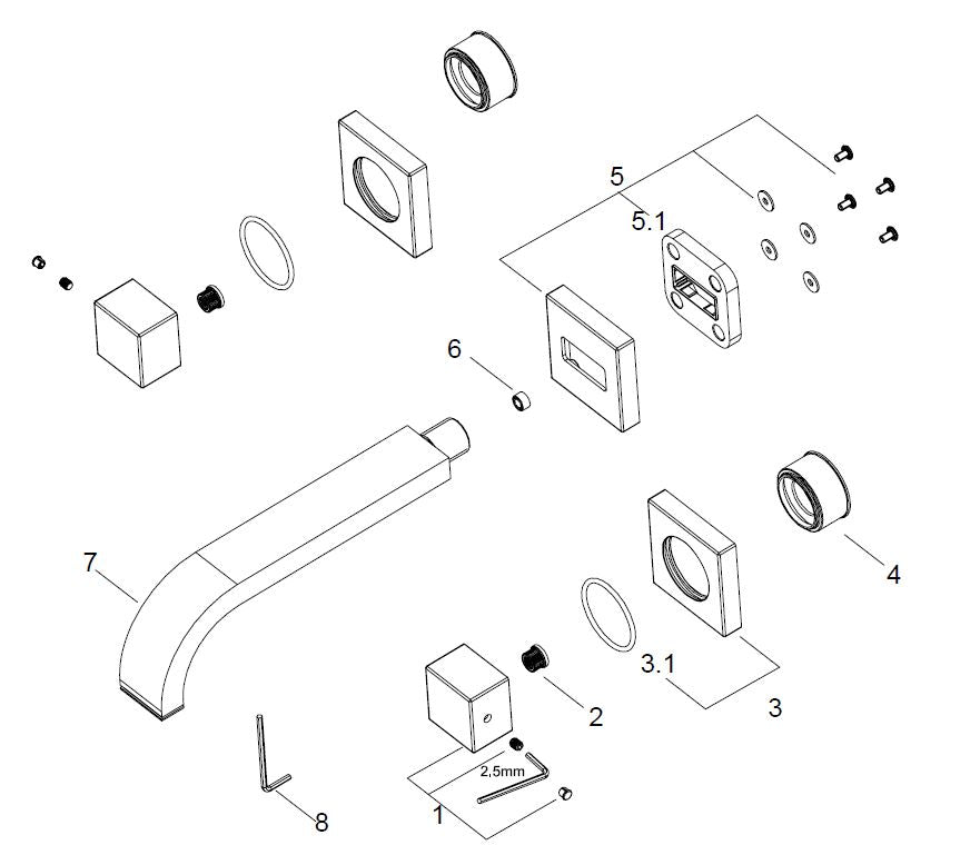 Wiesbaden Rombo 2-knops wastafel-afbouwdeel chroom