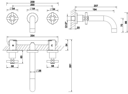 Wiesbaden Cross 2-knops wastafel-afbouwdeel geborsteld staal