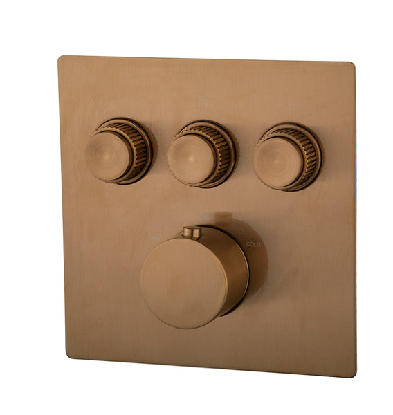 Caral Klik Pro trim part built-in thermostat 3-way brushed bronze copper PVD