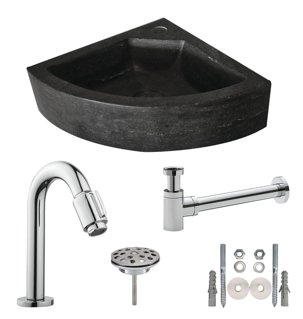 Wiesbaden Lavabo de Esquina de Piedra Dura | 30x30x10cm | Negro