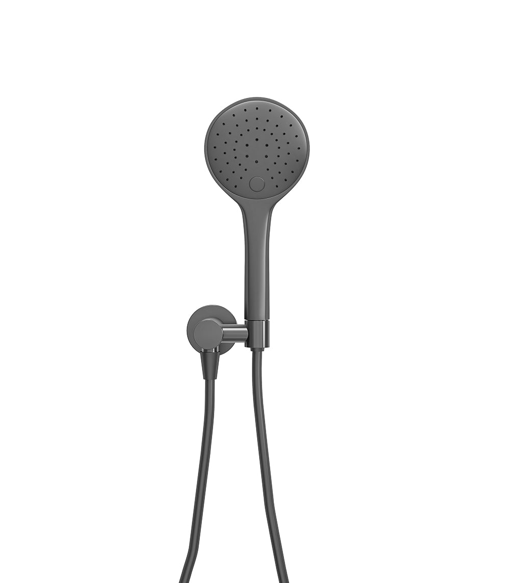 UniMatch handdoucheset met handdouche 3 standen Ø 12 cm, doucheslang en wandaansluitbocht gunmetal - WDtegels