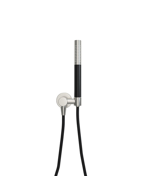 UniMatch hand shower set with rod hand shower 1 position, shower hose and wall connection elbow brushed steel/matt black