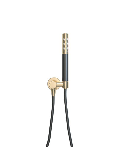 UniMatch hand shower set with rod hand shower 1 position, shower hose and wall connection elbow brushed brass/matt black 