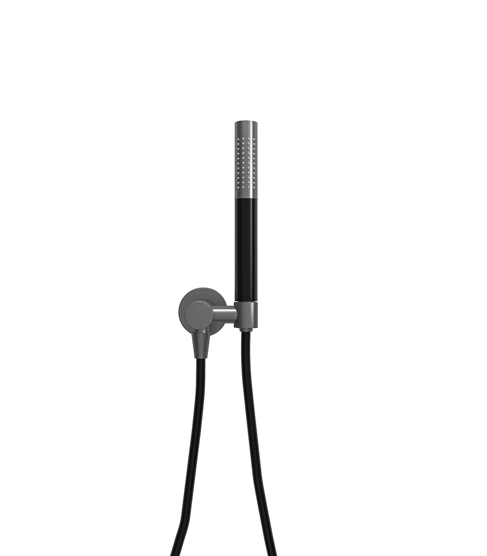 UniMatch handdoucheset met staafhanddouche 1 stand, doucheslang en wandaansluitbocht gunmetal/mat zwart - WDtegels