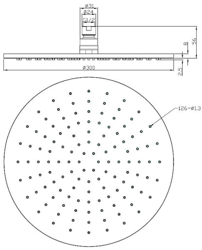 Wiesbaden luxe mess.hoofddouche rond 300mmx8mm chroom