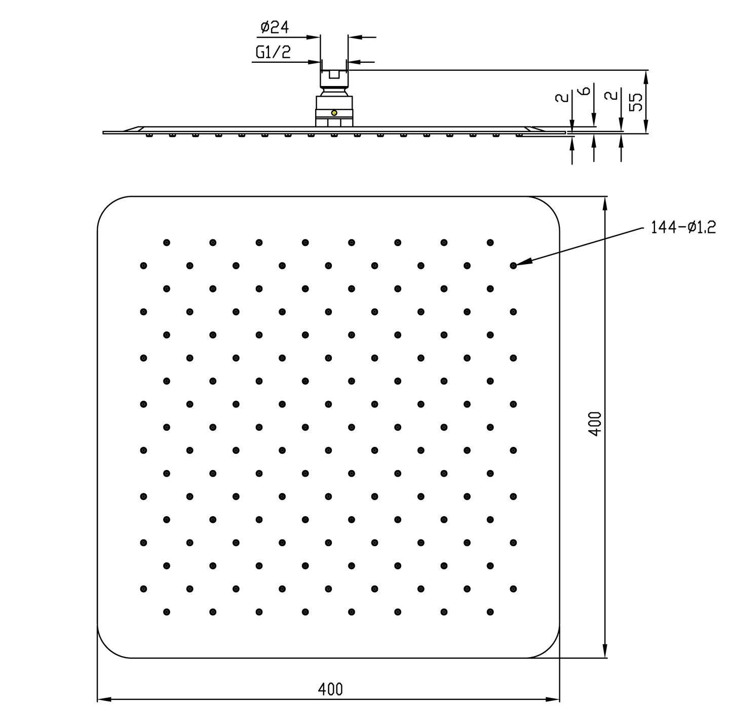 Wiesbaden UFO Luxe hoofddouche vierkant 400mm Ultra plat chroom