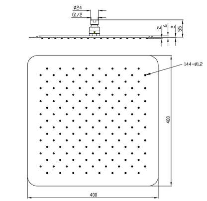 Wiesbaden UFO Luxe hoofddouche vierkant 400mm Ultra plat chroom