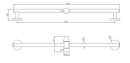 Wiesbaden chroom messing glijstang+glijstuk rond 650mm