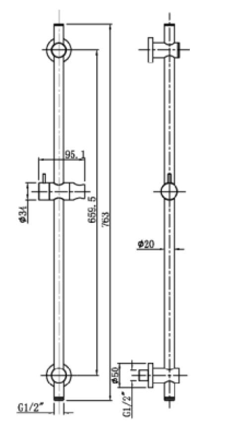 Wiesbaden chroom glijstang met wateruitgang rond 660mm - WDtegels