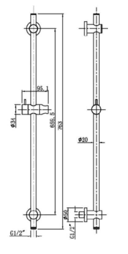 Wiesbaden chroom glijstang met wateruitgang rond 660mm - WDtegels