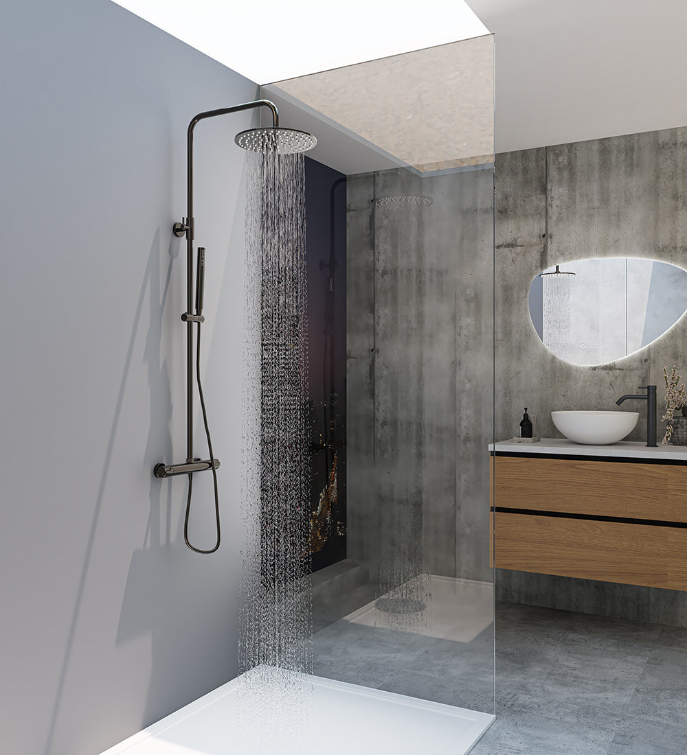 Sen eco thermostatische regendoucheset opbouw gunmetal - WDtegels