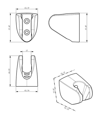 Maattekening UniMatch wandhanddouchehouder kunststof Geborsteld staal PVD