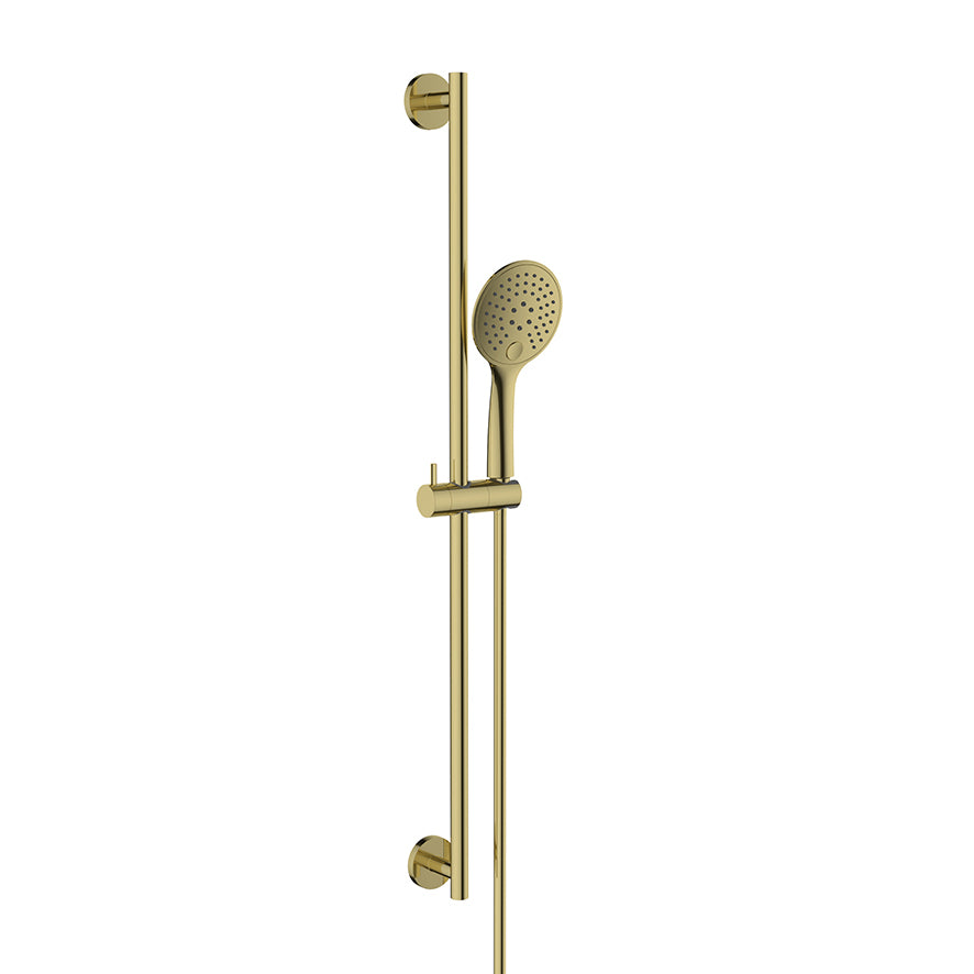 UniMatch glijstangset compleet met handdouche 3 standen Ø12cm Geborsteld messing