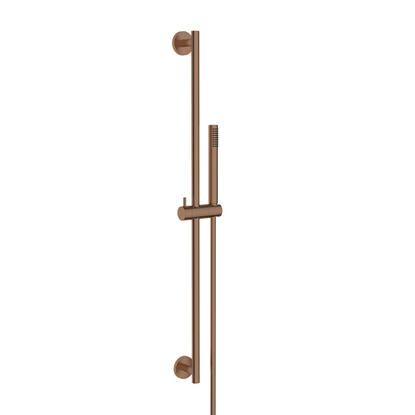 UniMatch sliding bar set complete with rod hand shower 1 position brushed bronze copper
