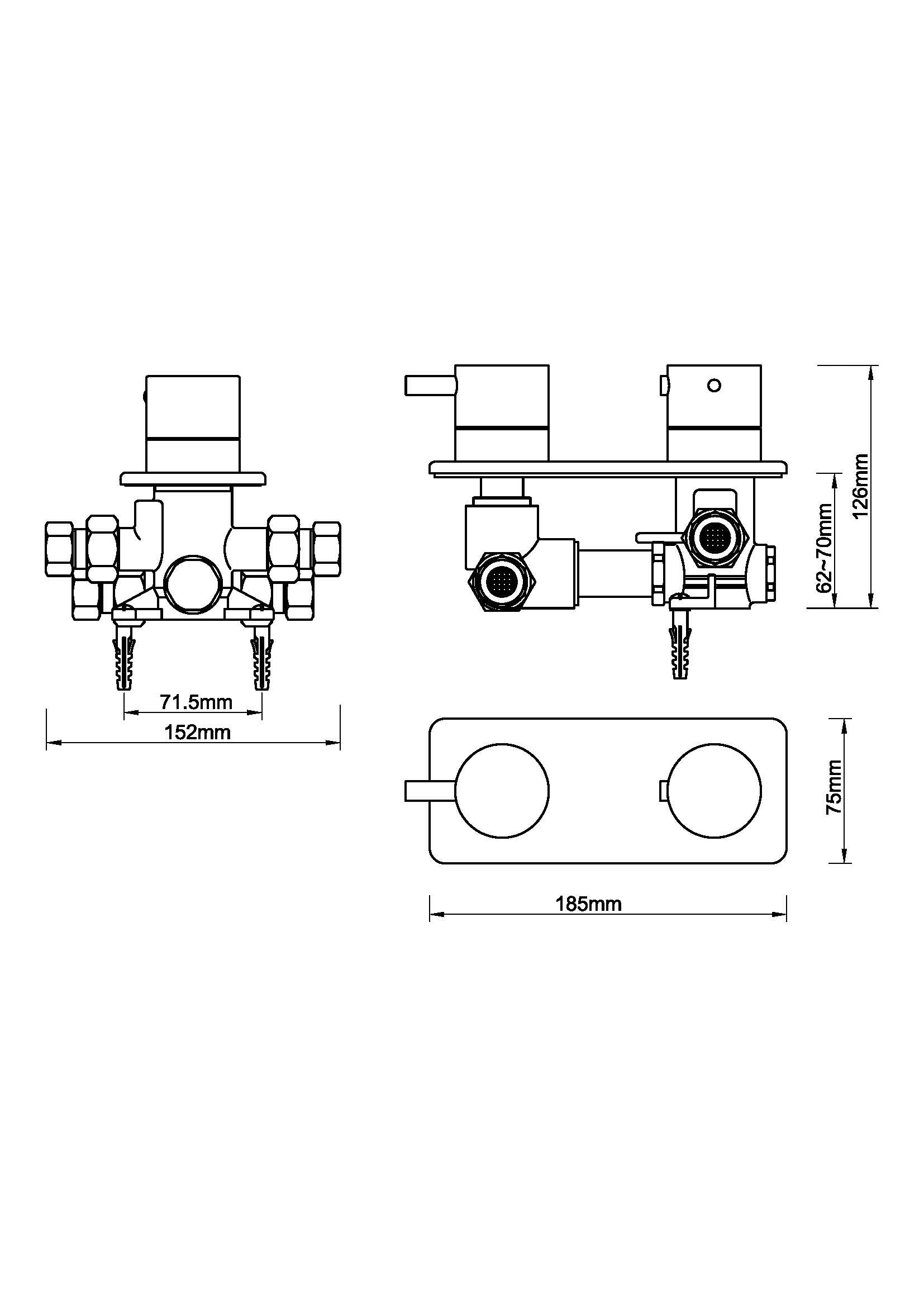 Caral inbouw douchemengkraan 2-weg compleet RVS (look) 8719956082818
