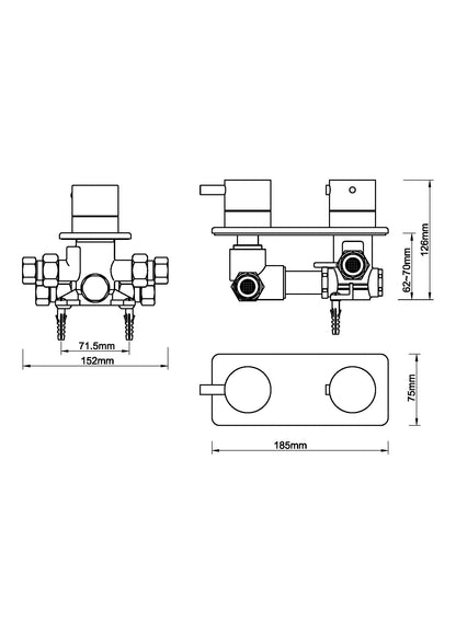 Caral inbouw douchemengkraan 2-weg compleet RVS (look) 8719956082818