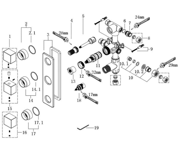 Wiesbaden Rombo inbouw 3-wegs douchethermostaat chroom