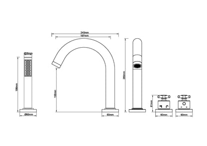 Wiesbaden Cross 4-gats badrandthermostaat chroom afbouwset